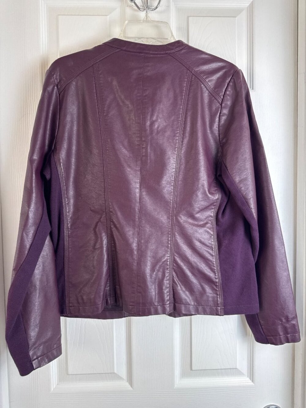 Calvin Klein Merlot Faux Leather Jacket Gold Zippers Women's Large NWT - Picture 4 of 8